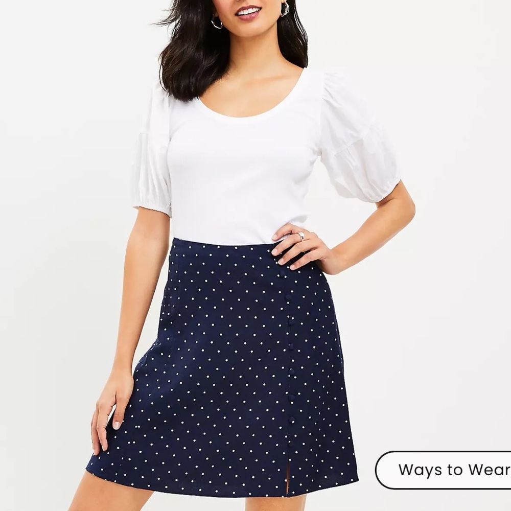 Loft Button Trim Linen Blend Skirt